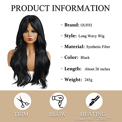 Long Wavy Black Wig With Bangs - Image 4