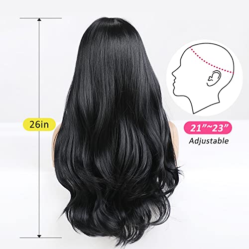Long Wavy Black Wig With Bangs - Image 5
