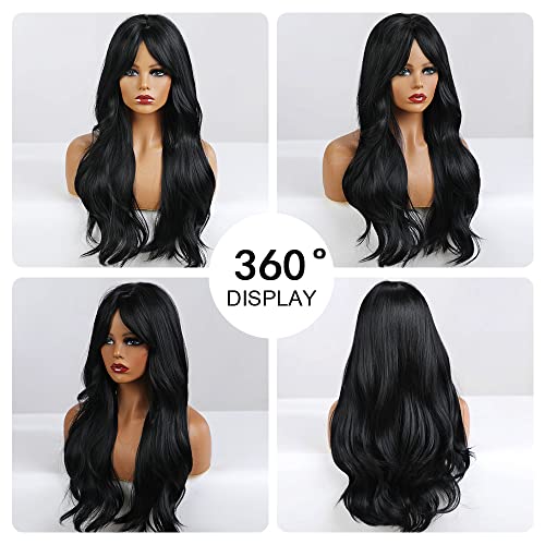 Long Wavy Black Wig With Bangs - Image 6
