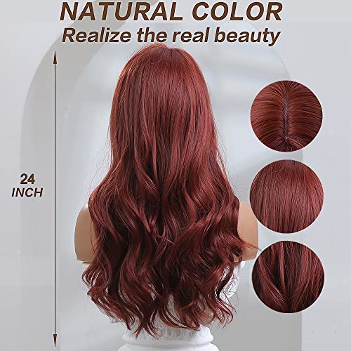 Long Wavy Burgundy Heat Resistant Wig with bangs - Image 4