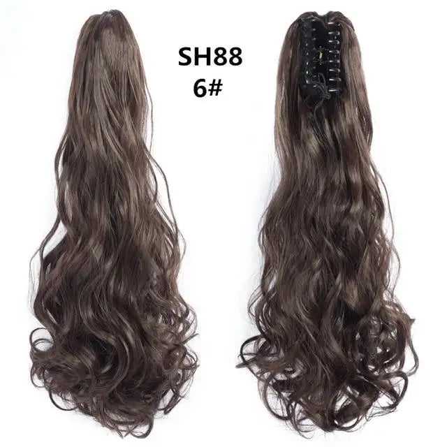 Long Wavy Claw Clip on Hair Extension High-Temperature Fiber  22 Inch Ombre  Ponytail - Image 18