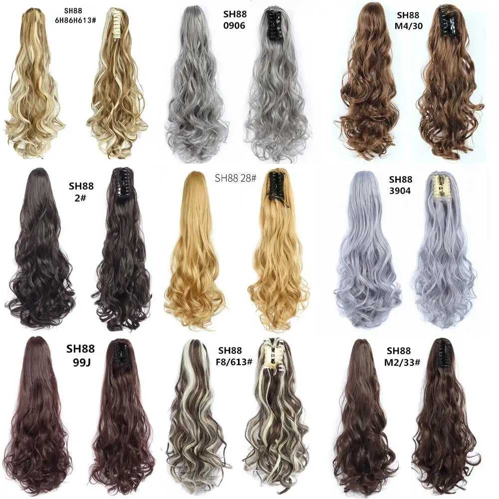 Long Wavy Claw Clip on Hair Extension High-Temperature Fiber  22 Inch Ombre  Ponytail - Image 2