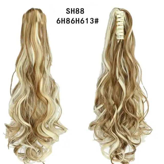 Long Wavy Claw Clip on Hair Extension High-Temperature Fiber  22 Inch Ombre  Ponytail - Image 20