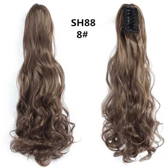 Long Wavy Claw Clip on Hair Extension High-Temperature Fiber  22 Inch Ombre  Ponytail - Image 21