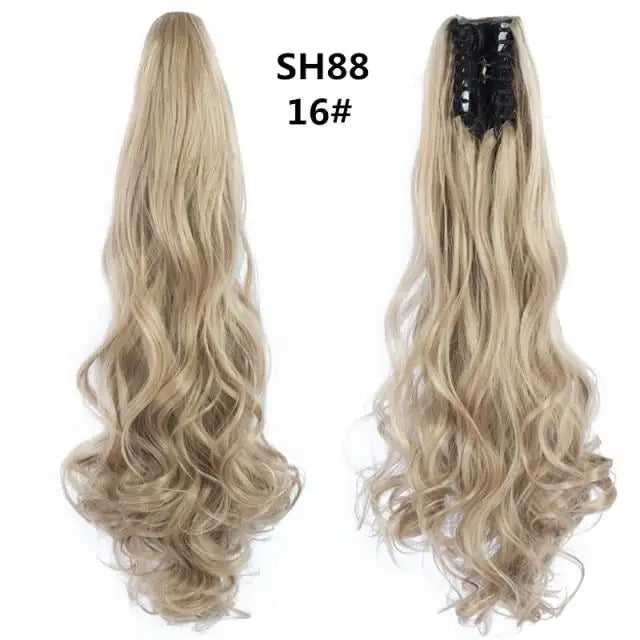 Long Wavy Claw Clip on Hair Extension High-Temperature Fiber  22 Inch Ombre  Ponytail - Image 22