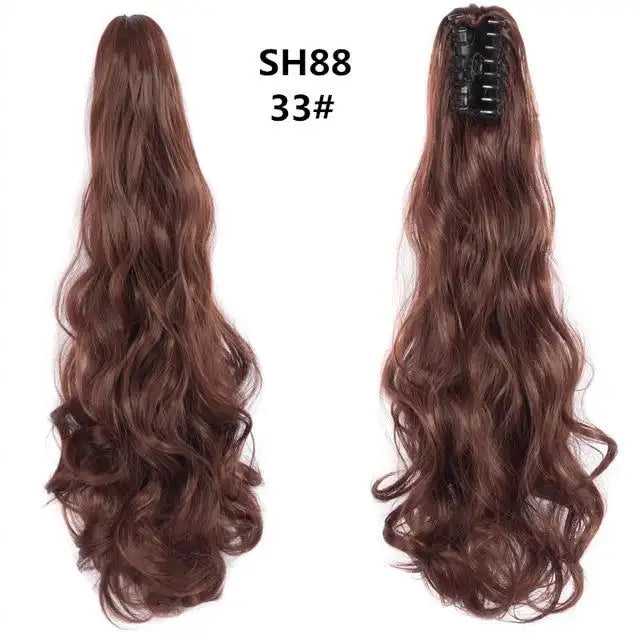 Long Wavy Claw Clip on Hair Extension High-Temperature Fiber  22 Inch Ombre  Ponytail - Image 26