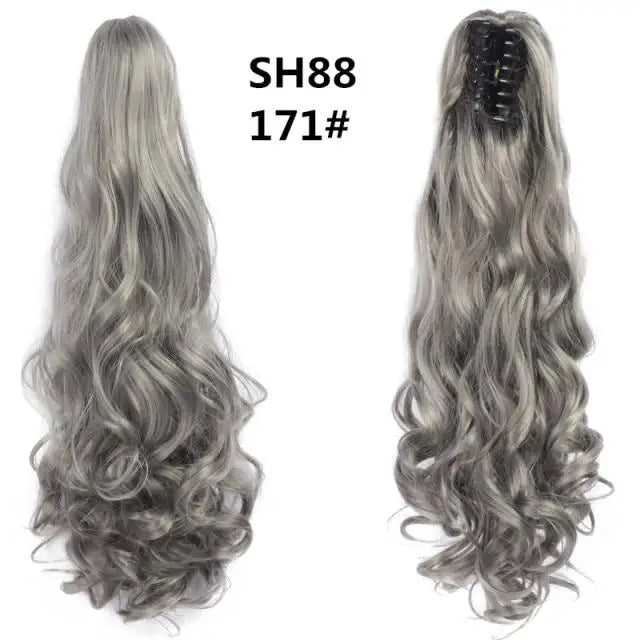 Long Wavy Claw Clip on Hair Extension High-Temperature Fiber  22 Inch Ombre  Ponytail - Image 27