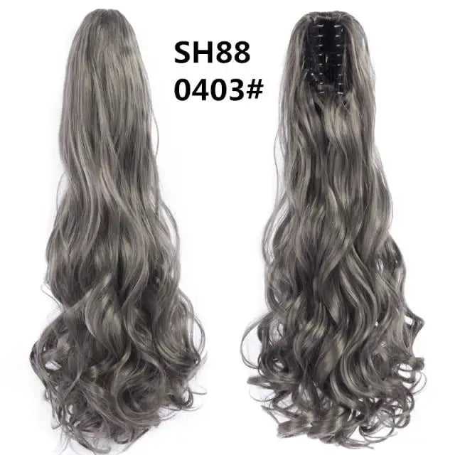Long Wavy Claw Clip on Hair Extension High-Temperature Fiber  22 Inch Ombre  Ponytail - Image 28