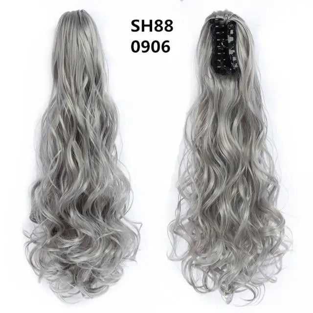 Long Wavy Claw Clip on Hair Extension High-Temperature Fiber  22 Inch Ombre  Ponytail - Image 29