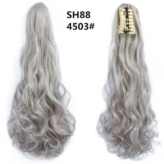 Long Wavy Claw Clip on Hair Extension High-Temperature Fiber  22 Inch Ombre  Ponytail - Image 30