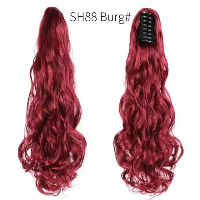 Long Wavy Claw Clip on Hair Extension High-Temperature Fiber  22 Inch Ombre  Ponytail - Image 31