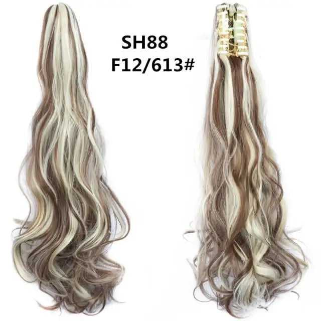 Long Wavy Claw Clip on Hair Extension High-Temperature Fiber  22 Inch Ombre  Ponytail - Image 32
