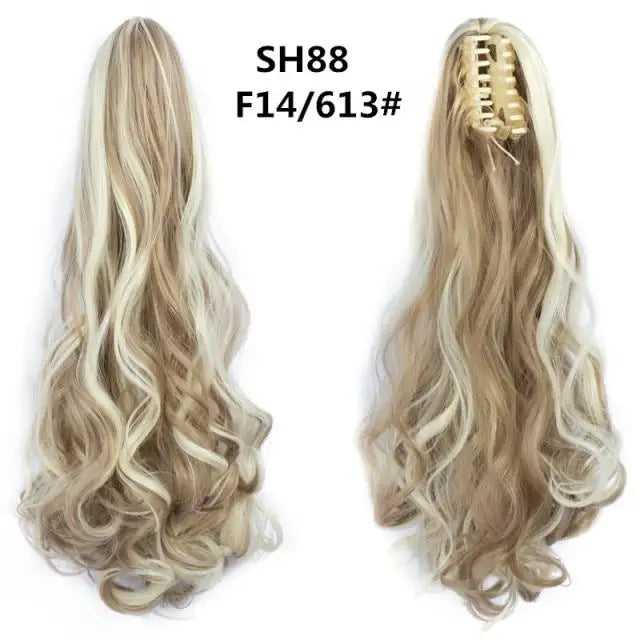 Long Wavy Claw Clip on Hair Extension High-Temperature Fiber  22 Inch Ombre  Ponytail - Image 33