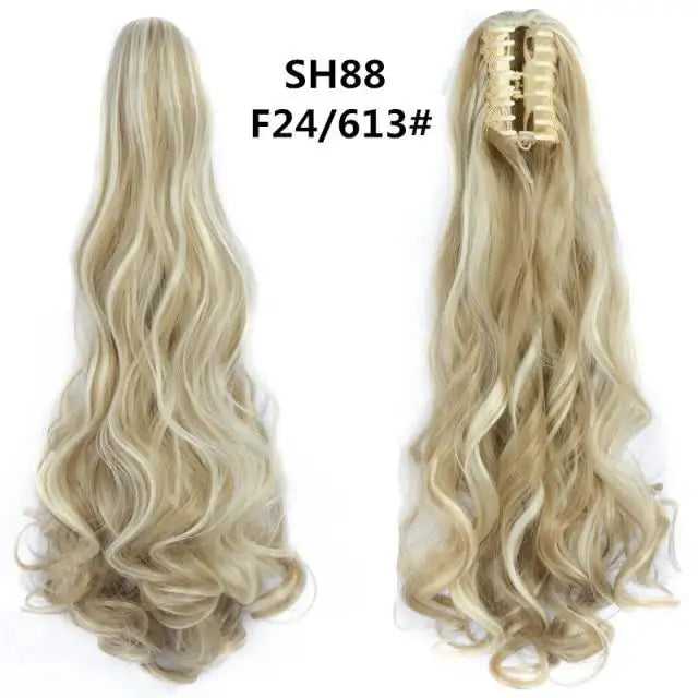 Long Wavy Claw Clip on Hair Extension High-Temperature Fiber  22 Inch Ombre  Ponytail - Image 35