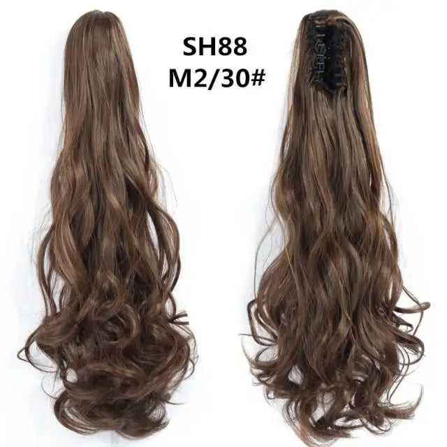Long Wavy Claw Clip on Hair Extension High-Temperature Fiber  22 Inch Ombre  Ponytail - Image 37