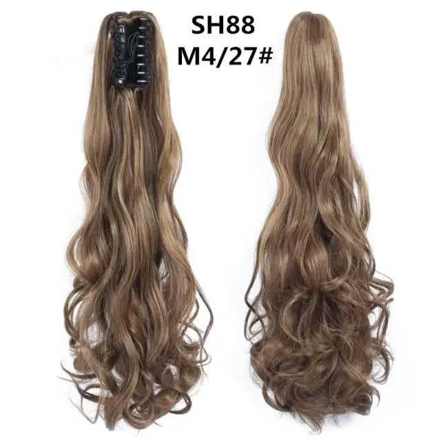 Long Wavy Claw Clip on Hair Extension High-Temperature Fiber  22 Inch Ombre  Ponytail - Image 38