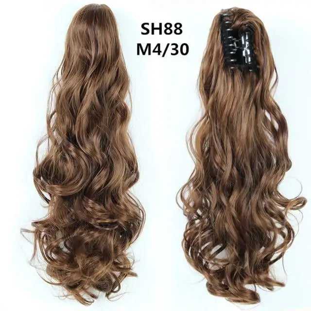 Long Wavy Claw Clip on Hair Extension High-Temperature Fiber  22 Inch Ombre  Ponytail - Image 39