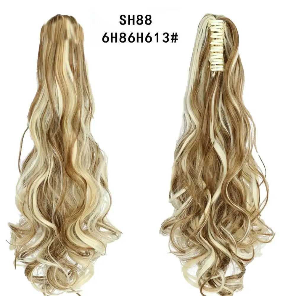 Long Wavy Claw Clip on Hair Extension High-Temperature Fiber  22 Inch Ombre  Ponytail - Image 4