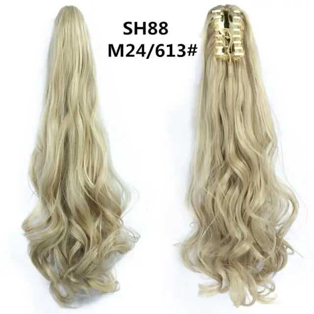 Long Wavy Claw Clip on Hair Extension High-Temperature Fiber  22 Inch Ombre  Ponytail - Image 40