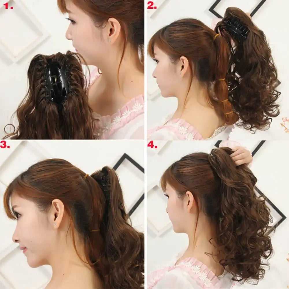 Long Wavy Claw Clip on Hair Extension High-Temperature Fiber  22 Inch Ombre  Ponytail - Image 5