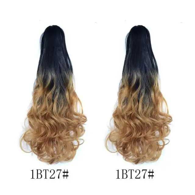 Long Wavy Claw Clip on Hair Extension High-Temperature Fiber  22 Inch Ombre  Ponytail - Image 7