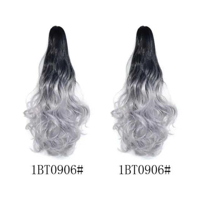 Long Wavy Claw Clip on Hair Extension High-Temperature Fiber  22 Inch Ombre  Ponytail - Image 9