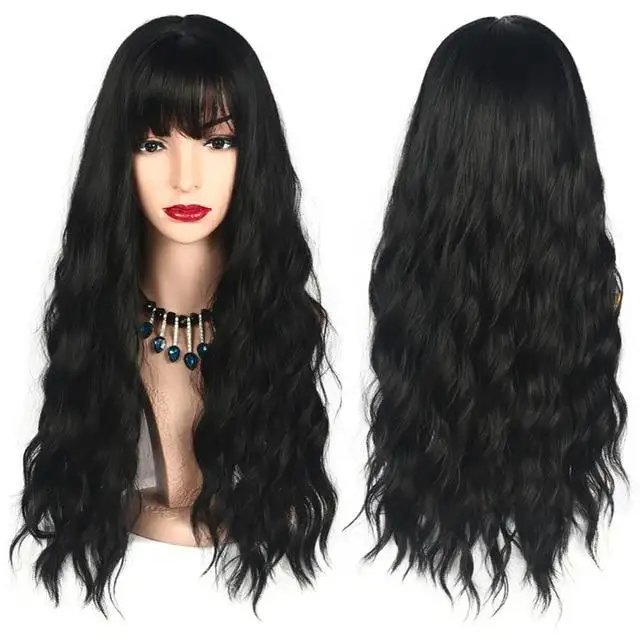 Long Wavy Heat Friendly Wig with Bangs - Image 3