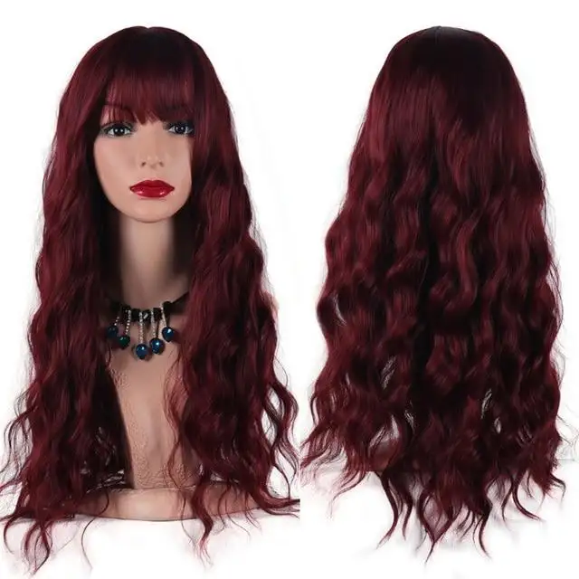 Long Wavy Heat Friendly Wig with Bangs - Image 5