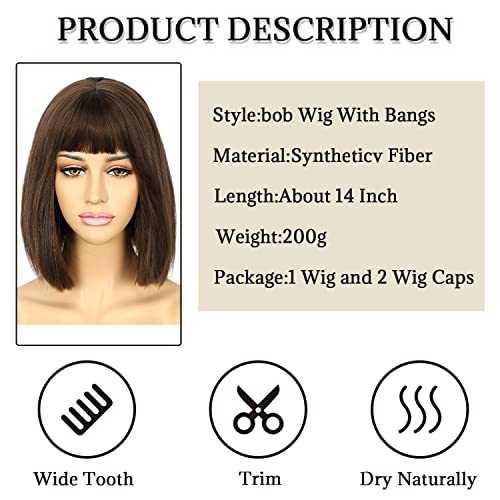 Medium Brown Bob Wig with Bangs - Image 3