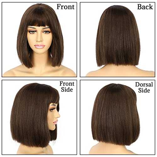 Medium Brown Bob Wig with Bangs - Image 4