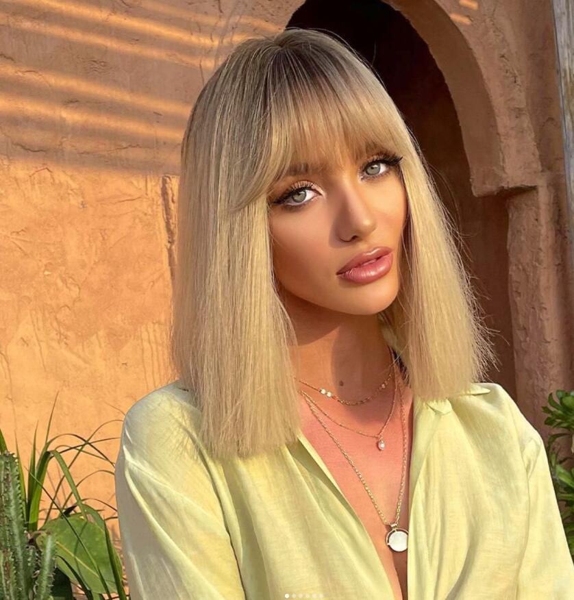 Medium Length Blonde Wig with Bangs - Image 2