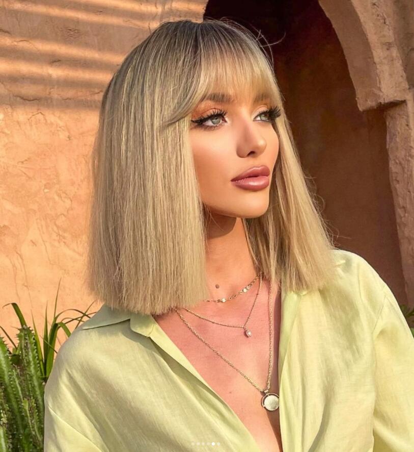 Medium Length Blonde Wig with Bangs - Image 6