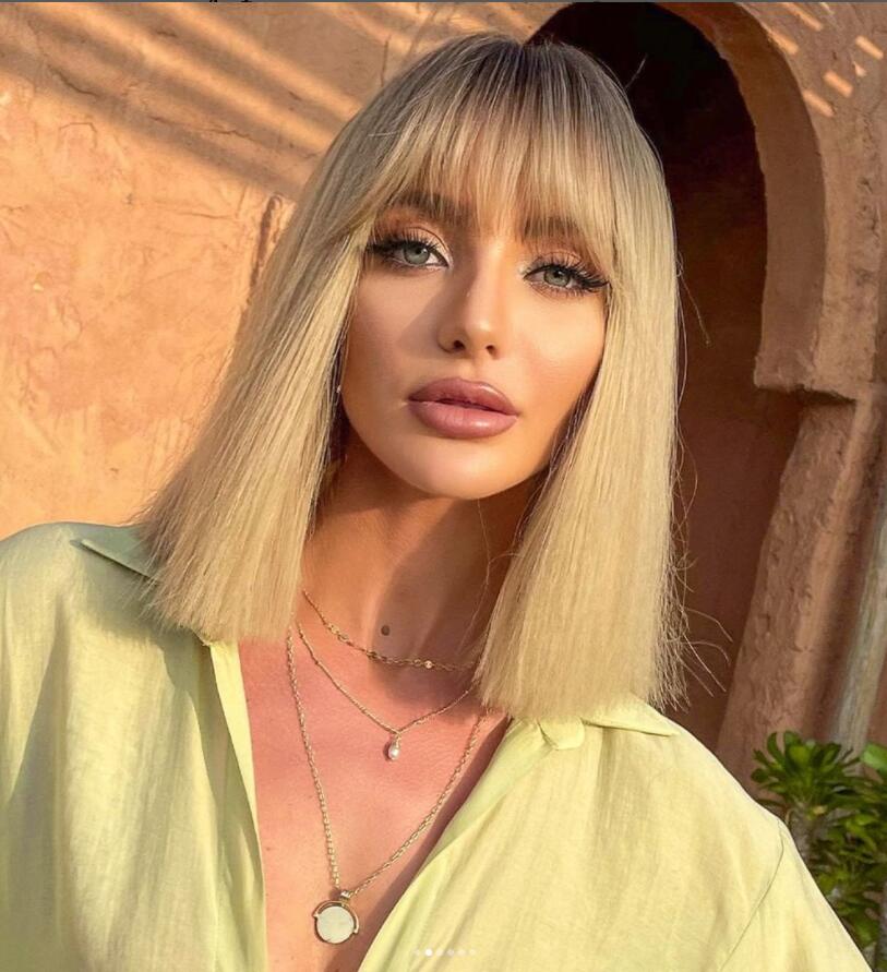 Medium Length Blonde Wig with Bangs - Image 7