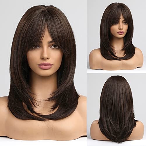 Medium length layered heat resistant wig with bangs - Image 11