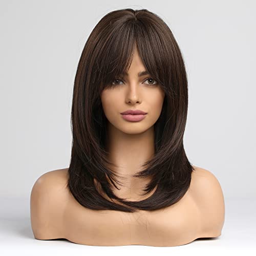 Medium length layered heat resistant wig with bangs - Image 12