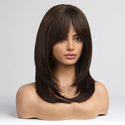 Medium length layered heat resistant wig with bangs - Image 13