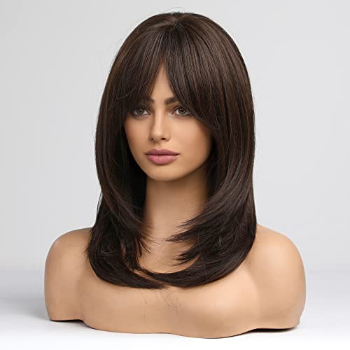 Medium length layered heat resistant wig with bangs - Image 14