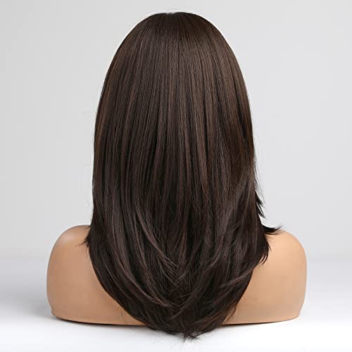 Medium length layered heat resistant wig with bangs - Image 15
