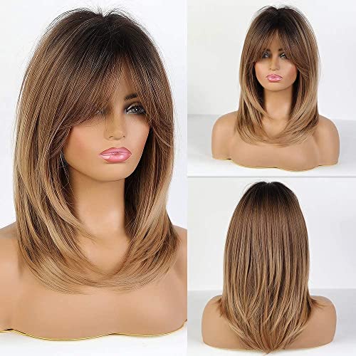Medium length layered heat resistant wig with bangs - Image 16