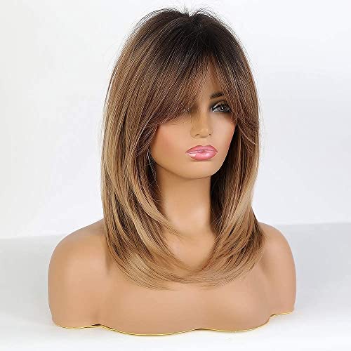 Medium length layered heat resistant wig with bangs - Image 17