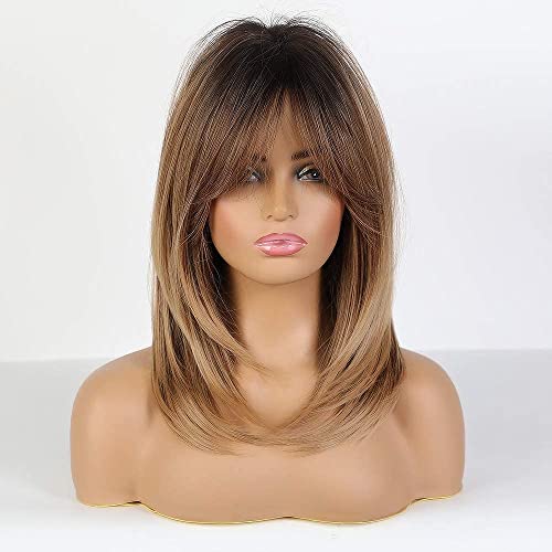 Medium length layered heat resistant wig with bangs - Image 18
