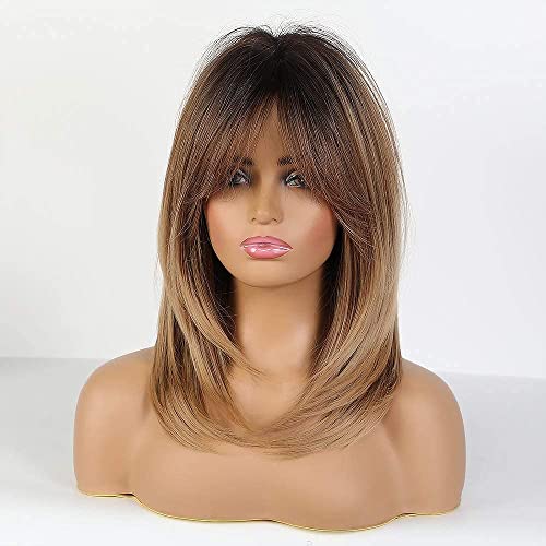 Medium length layered heat resistant wig with bangs - Image 19