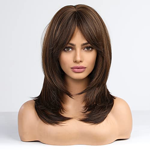 Medium length layered heat resistant wig with bangs - Image 2