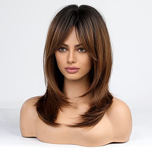 Medium length layered heat resistant wig with bangs - Image 25
