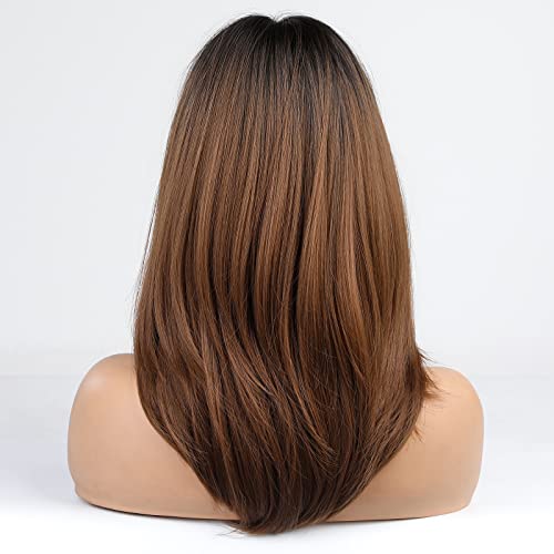 Medium length layered heat resistant wig with bangs - Image 26