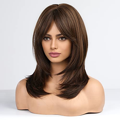 Medium length layered heat resistant wig with bangs - Image 4