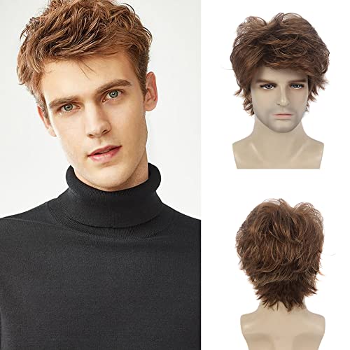 Mens Layered Wavy Synthetic Fiber Full Wig - Image 10