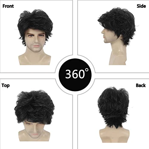 Mens Layered Wavy Synthetic Fiber Full Wig - Image 3