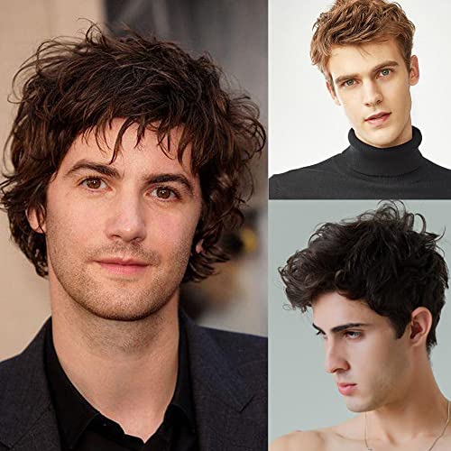 Mens Layered Wavy Synthetic Fiber Full Wig - Image 6