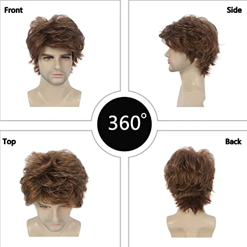 Mens Layered Wavy Synthetic Fiber Full Wig - Image 9